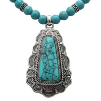Western Turquoise Howlite Necklace and Earring Set, Antique Silver Tone, Tribal Pendant Design