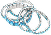 Stunning Statement Set Of 5 Colorful Crystal Rhinestone Stretch Bracelets, 6.75" (Aqua Blue Crystal Silver Tone)