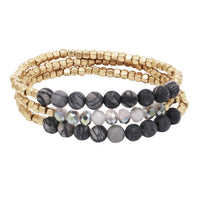 Women's Set of 3 Bohemian Chic Chunky Nugget With Natural Stone And Faceted Crystal Stacking Statement Stretch Bracelet, 6.5"