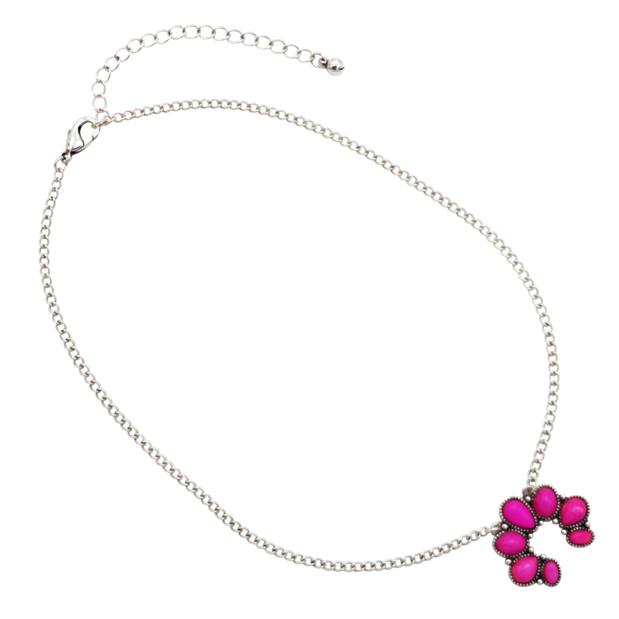 Western Style Squash Blossom Necklace, White Howlite Stone Pendant with Silver Alloy Chain, 16 Inch with 3 Inch Extender (Silver Burnished Hot Pink)