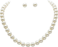 Classic Knotted Glass 10mm Pearl Necklace Strand And Hypoallergenic Post Earrings Set, 18"+3" Extender (Cream Gold Tone 18"-21" 10mm)
