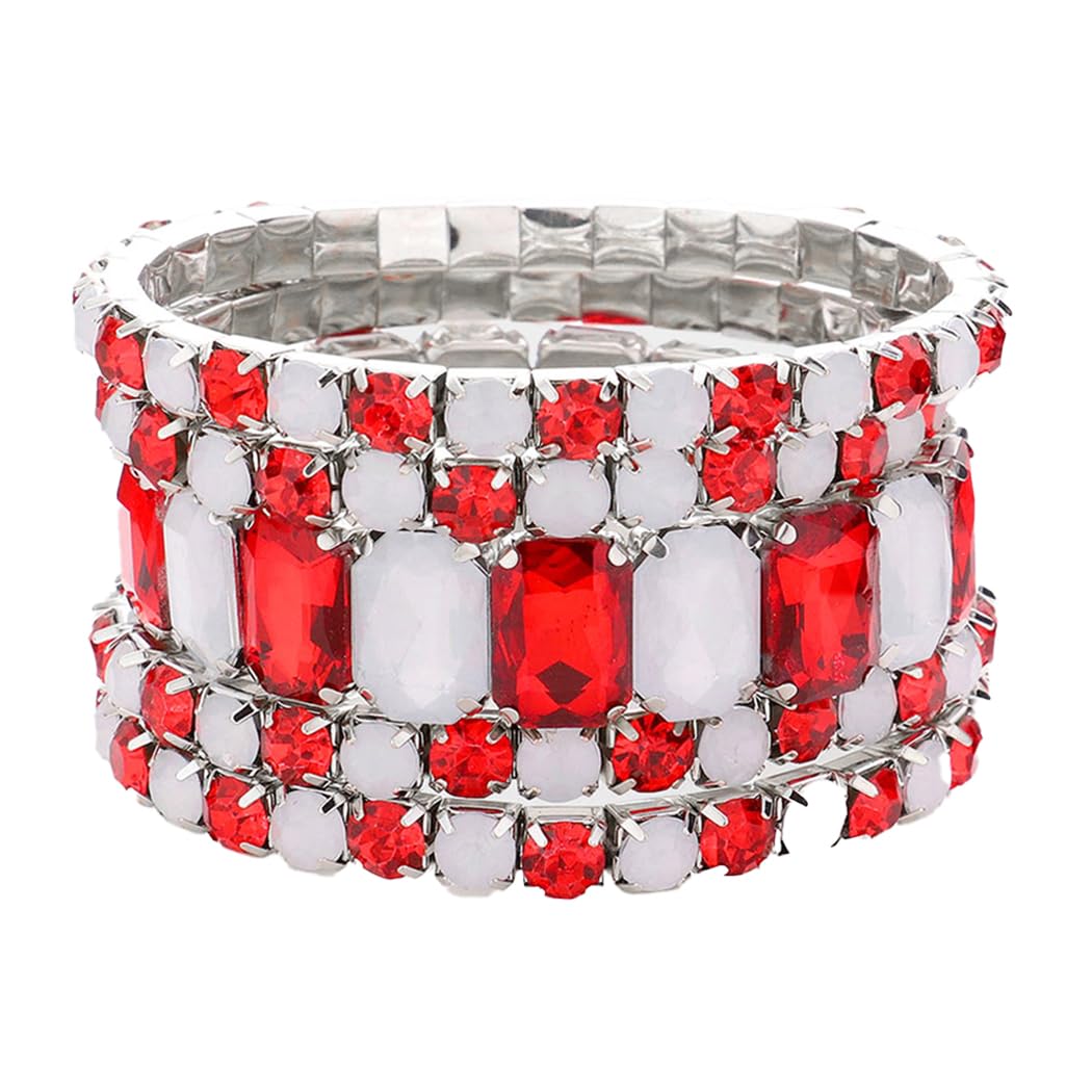 Red Gold Stretch Cuff Crystal Rhinestone Wedding Pageant Bracelet