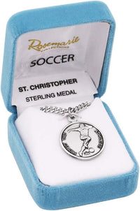 Men's Sterling Silver Saint Christopher Protect This Athlete Sports Medal Pendant Necklace, 24" Soccer