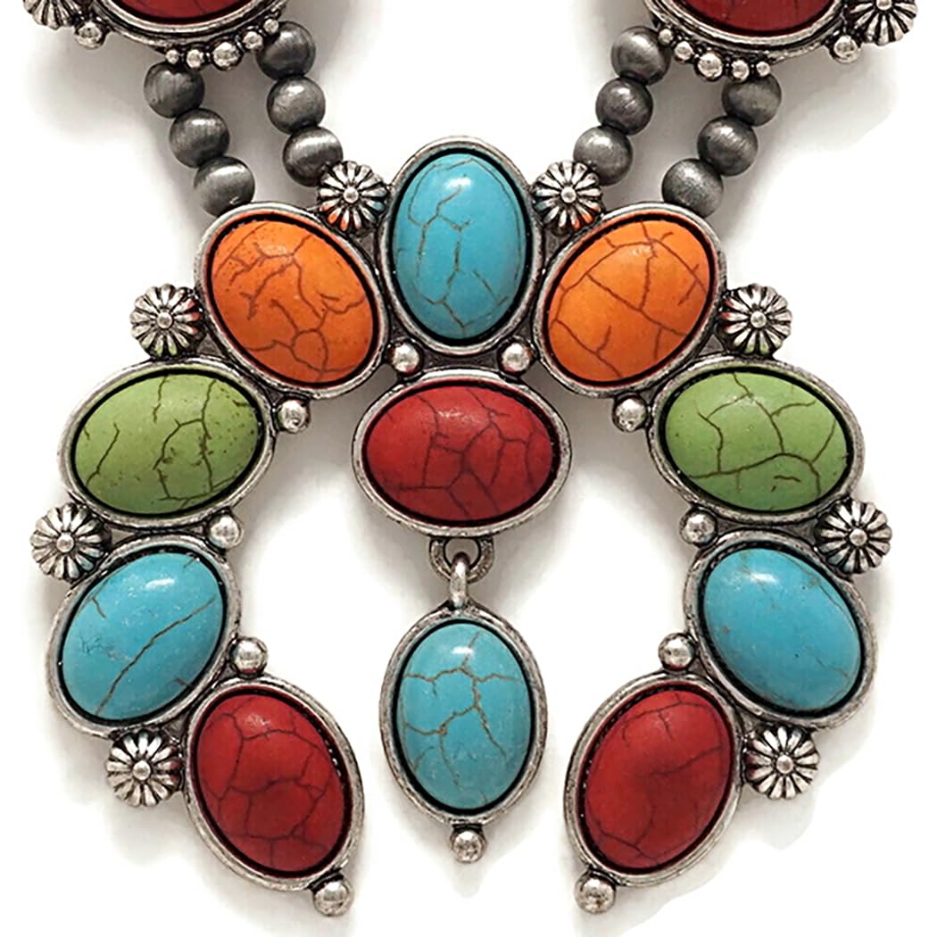 Cowgirl Chic Western Necklaces for Women with Semi-Precious Howlite Stone & Earrings - Squash Blossom Necklace & Earrings Set
