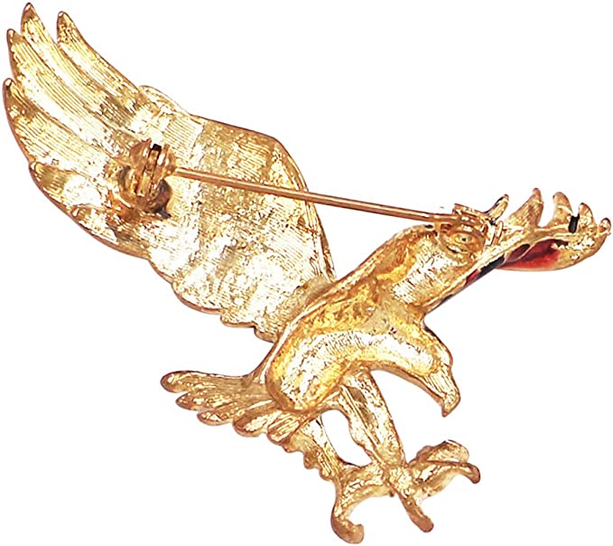 Rosemarie & Jubalee Patriotic Enamel And Rhinestone Crystal Majestic American Eagle Gold Tone Lapel Pin Brooch, 2.12"
