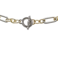 Two-Tone Chain Necklace, Silver and Gold, Crystal Pave Accents, Metal Alloy, Classic Style, 36 Inch