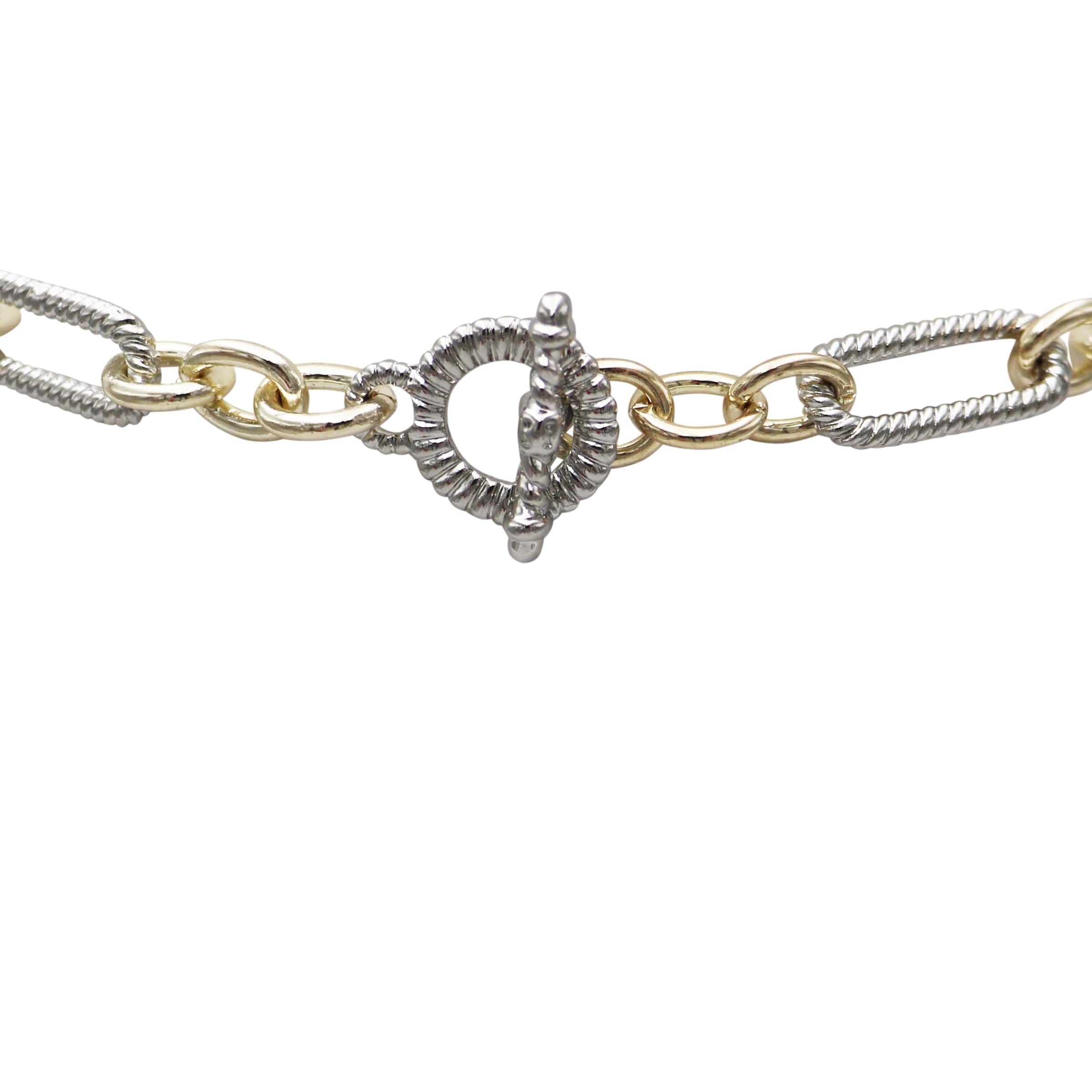 Two-Tone Chain Necklace, Silver and Gold, Crystal Pave Accents, Metal Alloy, Classic Style, 36 Inch