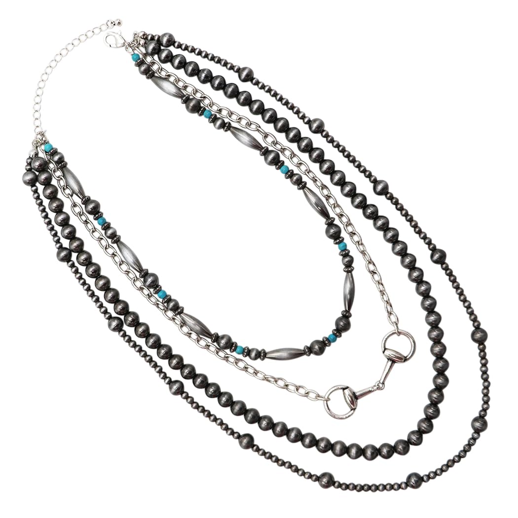 Sonic Silver Beaded Necklace with Turquoise Howlite Accents, 16 Inch