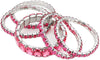Stunning Statement Set Of 5 Colorful Crystal Rhinestone Stretch Bracelets, 6.75" (Rose Pink Crystal Silver Tone)