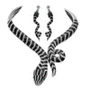 Stunning Black Enamel And Crystal Rhinestones Serpent Snake Statement Jewelry Pieces (Silver Tone Hinged Back Choker Necklace Earring Gift Set, 14")