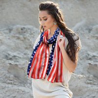 Women's Red White And Blue 4th Of July American Flag Stars Stripes USA Fashion Scarf, 70"