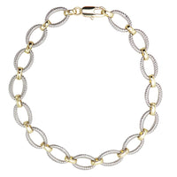 Woman's Statement Necklace, Burnished Silver and Gold Two-Tone, Metal Alloy Chain Links, 18 Inch Length