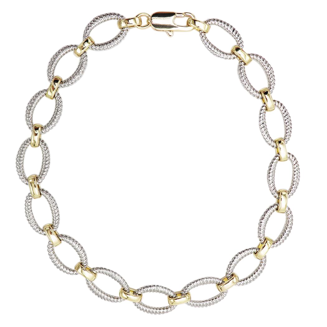 Woman's Statement Necklace, Burnished Silver and Gold Two-Tone, Metal Alloy Chain Links, 18 Inch Length