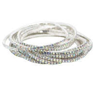 Crystal Rhinestone Stretch Bracelets, Stacking Style, Set of 12, 6.75 Inch (Sparkling Silver AB)