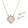 Chic Two Tone Metal Moroccan Filigree Pendant Necklace And Ball Stud Earrings Jewelry Set, 16"+3" Extender (Gold Tone With Rose Gold)