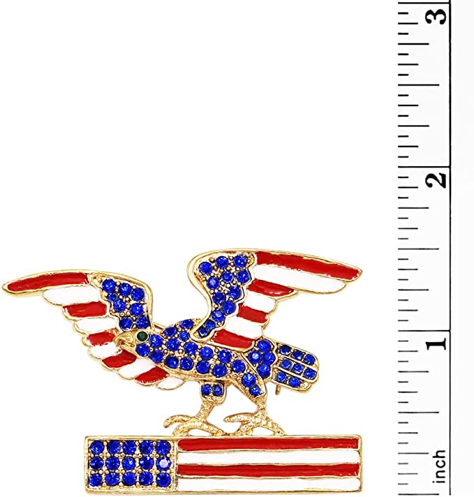 Rosemarie & Jubalee Women's Stunning Gold Tone With Red White And Blue Enamel And Crystal Rhinestone Majestic American Eagle USA Brooch Lapel Pin, 2.25"