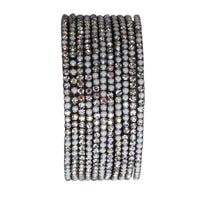 Crystal Rhinestone Stretch Bracelets, Stacking Style, Set of 12, 6.75 Inch (Hematite Matte White w AB)