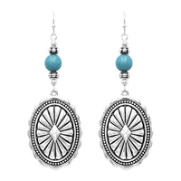 Women's Statement Western Style Turquoise Bead Silver Tone Concho Dangle Earrings, 2.75"