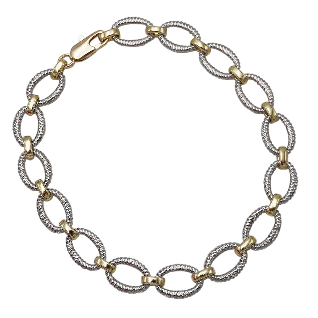 Woman's Statement Necklace, Burnished Silver and Gold Two-Tone, Metal Alloy Chain Links, 18 Inch Length
