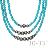 Southwestern Style Three-Strand Turquoise Howlite and Sonic Silver Bead Necklace, Traditional Native American Inspired Design