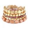 Women's Set of 5 Boho Chic Chunky Nugget With Natural Stone And Faceted Crystal Stacking Statement Stretch Bracelet, 6.5" (Gold Tone Set)