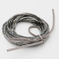 Crystal Rhinestone Stretch Bracelets, Stacking Style, Set of 12, 6.75 Inch (Hematite Matte White w AB)