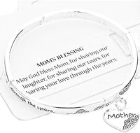 Women's Inspirational Quotes With Dangling Charm Silver Tone Stretch Bangle Bracelet, 2.5" (Mother)