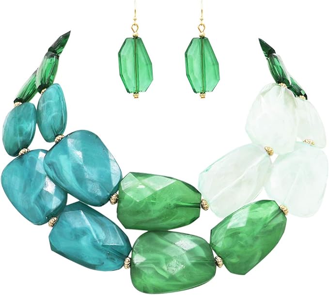 Chic Ombre Polished Resin Statement Necklace Earring Set, 16"+3" Extender