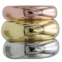 Tri-Color Stacking Bangle Bracelets Set, Rose Gold, Gold and Silver Plated, Round Chunky Design, Thick, Bold and Gold for Med to Large size wrists 3 Piece Set 8.25"