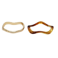 Wavy Wave Design Bangle Bracelet Set, Amber and Gold Tone, 7.5 Inch Wrist Size, 2 Piece Set