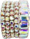 Stunning Statement Set Of 5 Colorful Crystal Rhinestone Stretch Bracelets, 6.75" (AB Crystal Gold Tone)