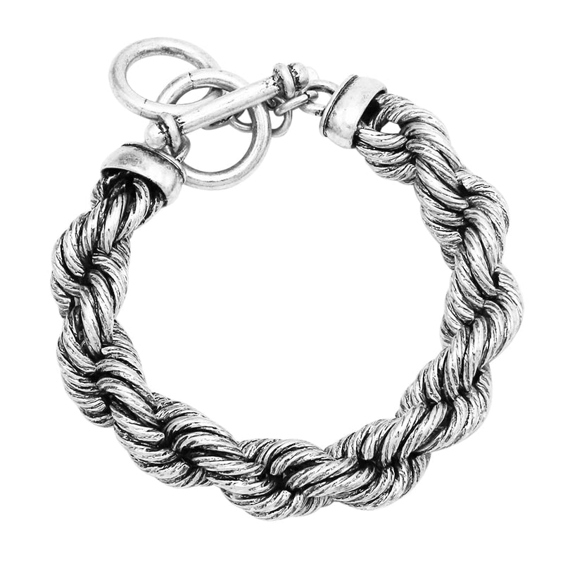 Women's Stunning Dimond Cut Thick And Chunky Burnished Silver Tone Rope Chain (Bracelet, 7"-7.75")