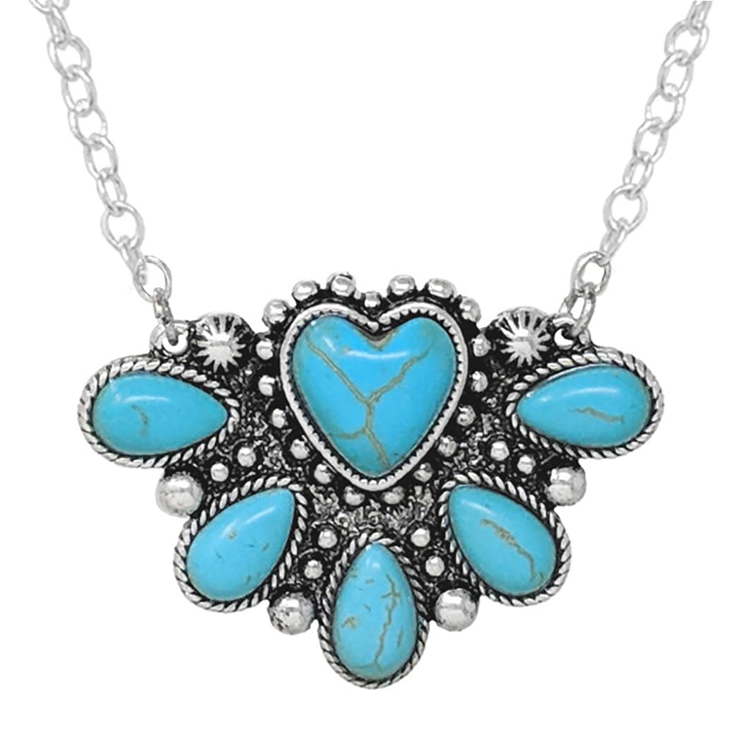 Stunning Western Semi Precious Natural Howlite Stone Pendant Necklace, 18"+3" Extender (Turquoise Blue Necklace)