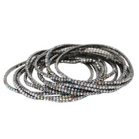 Crystal Rhinestone Stretch Bracelets, Stacking Style, Set of 12, 6.75 Inch (Hematite Matte White w AB)