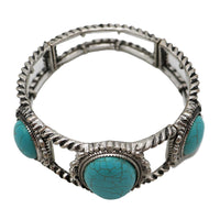 Cowgirl Chic Western Style Burnished Silver Tone Turquoise Blue Conchos Stretch Bracelet, 7"