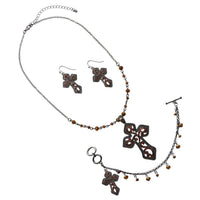 Stunning Vintage Vibes Orange Topaz Crystal Rhinestone Christian Passion Cross Hematite Tone Easter Gift Jewelry (3pc Set)