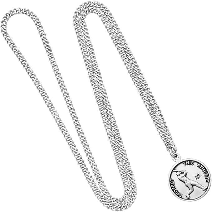 Men's Sterling Silver Saint Christopher Protect This Athlete Sports Medal Pendant Necklace, 24"  Baseball