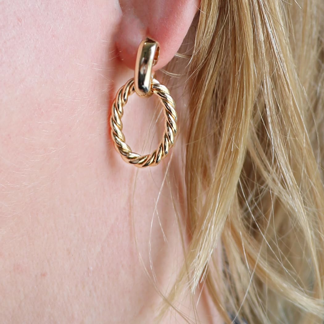 Chic 18k Gold Dipped Classic Earrings with Sterling Silver Posts (Twisted Oval Hoop 1")