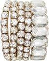 Stunning Statement Set Of 5 Colorful Crystal Rhinestone Stretch Bracelets, 6.75" (Clear Crystal Gold Tone)