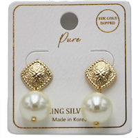 Chic 18k Gold Dipped Classic Earrings with Sterling Silver Posts (Pearl Dangle 1")