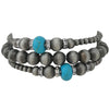Set of 3 Western Metallic Bead And Howlite Stone With Crystal Detail Stretch Bracelets 6.75" (Silver Burnished Turquoise)