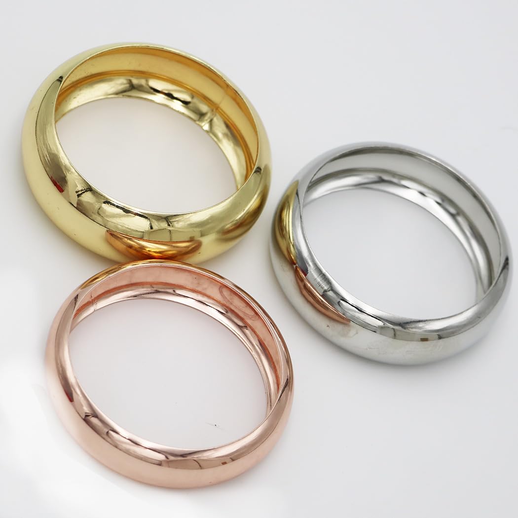 Tri-Color Stacking Bangle Bracelets Set, Rose Gold, Gold and Silver Plated, Round Chunky Design, Thick, Bold and Gold for Med to Large size wrists 3 Piece Set 8.25"