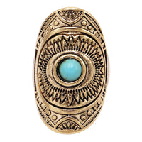 Women's Vintage Western Style Statement Turquoise Howlite Stone Gold Tone Concho Ring, 7.5