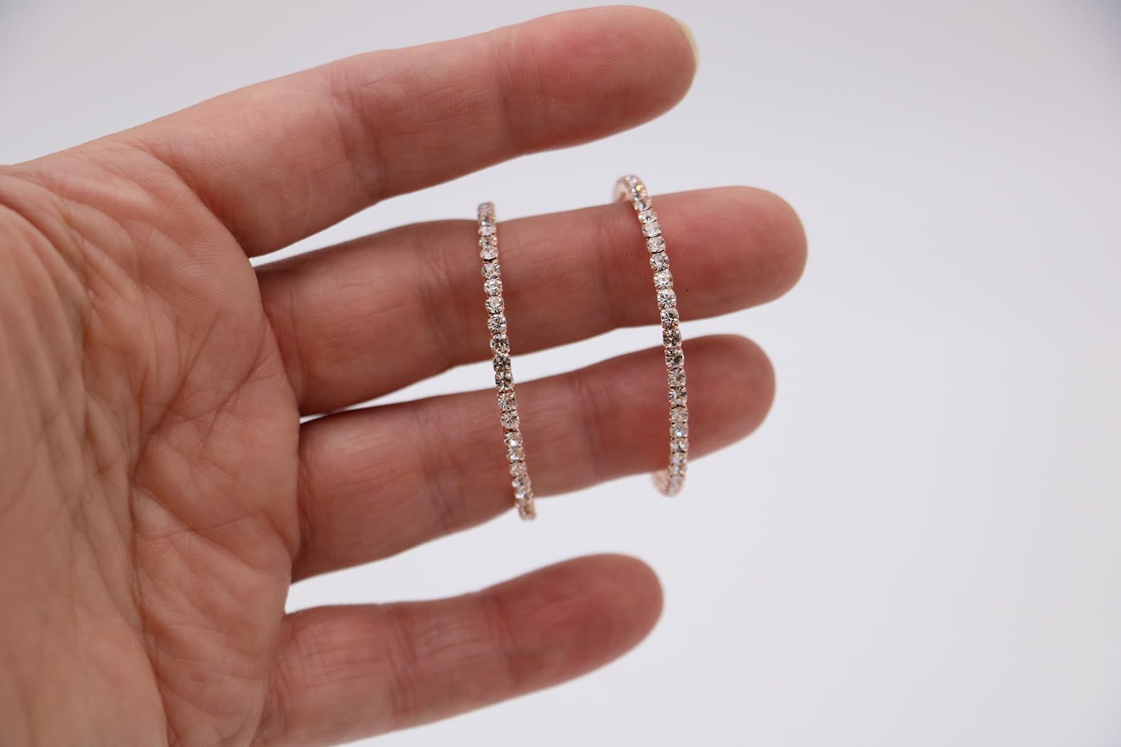 Chic Rhinesone Hoop Adjustable Clip On Earrings, 1.75" (Light Rose Gold 45mm)