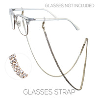 Elegant Crystal Rhinestone Strap Reader Eyeglass Chain Holder Necklace Clear Crystal Gold Tone, 28.5"