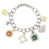 Two-Tone Trending Charm Link Bracelet, Silver with CZ Stones, Classic Style, 6-7.5"