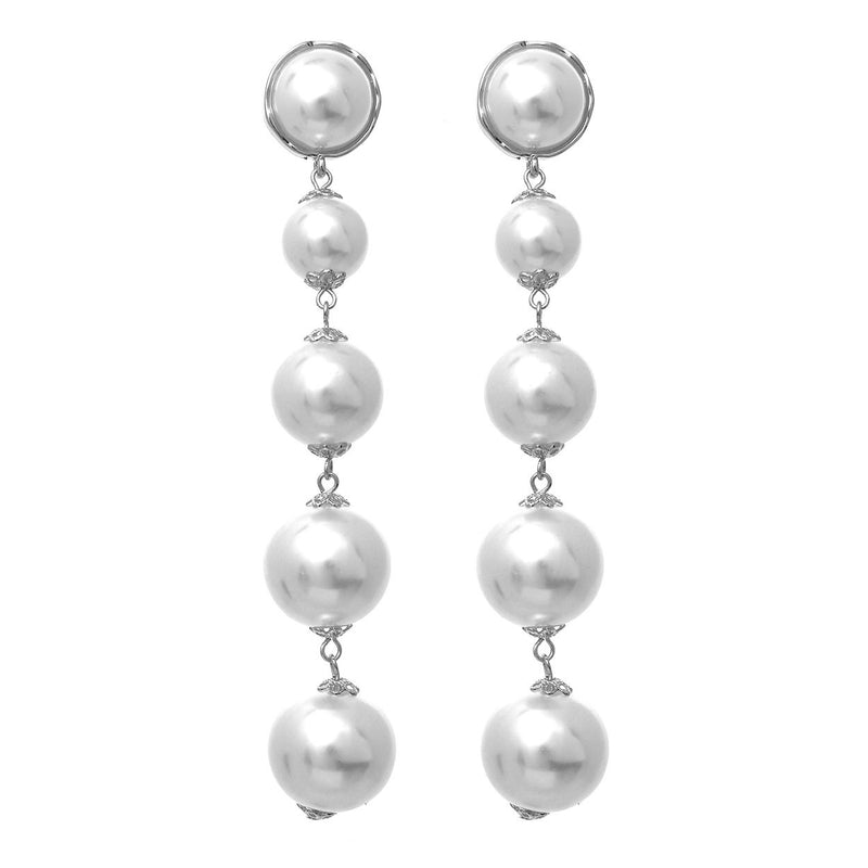 Women's Stunning Five Tier Shoulder Duster Graduated Drop Simulated Pearl Hypoallergenic Earrings, 4.5"