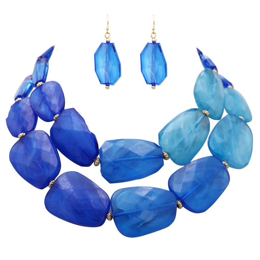 Ombre Polished Resin Statement Necklace Earring Set (Blue) – Rosemarie ...