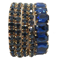 Women's Stunning Statement Bejeweled Set Of 5 Colorful Crystal Rhinestone Stretch Bracelets, 6.75" (Blue Crystal Gold Tone)