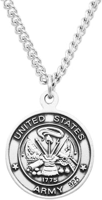 Religious Gifts Sterling Silver Saint Christopher Military Medal Pendant Necklace US Army, 24"